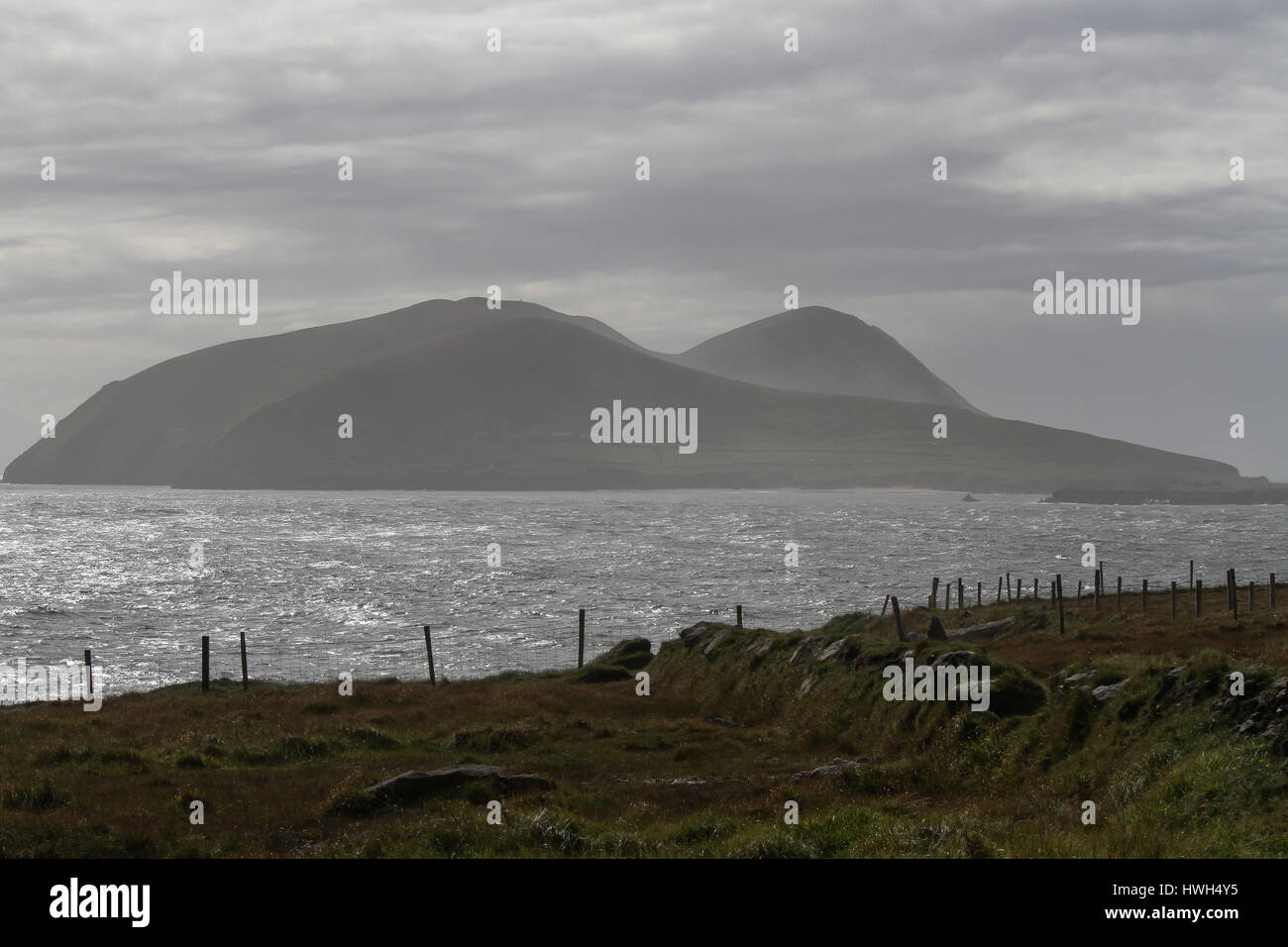 Looking out to The Blasket Islands, off the coast of County Kerry, Ireland. Stock Photo