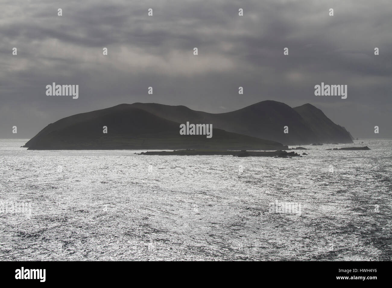 Looking out to The Blasket Islands, off the coast of County Kerry, Ireland. Stock Photo