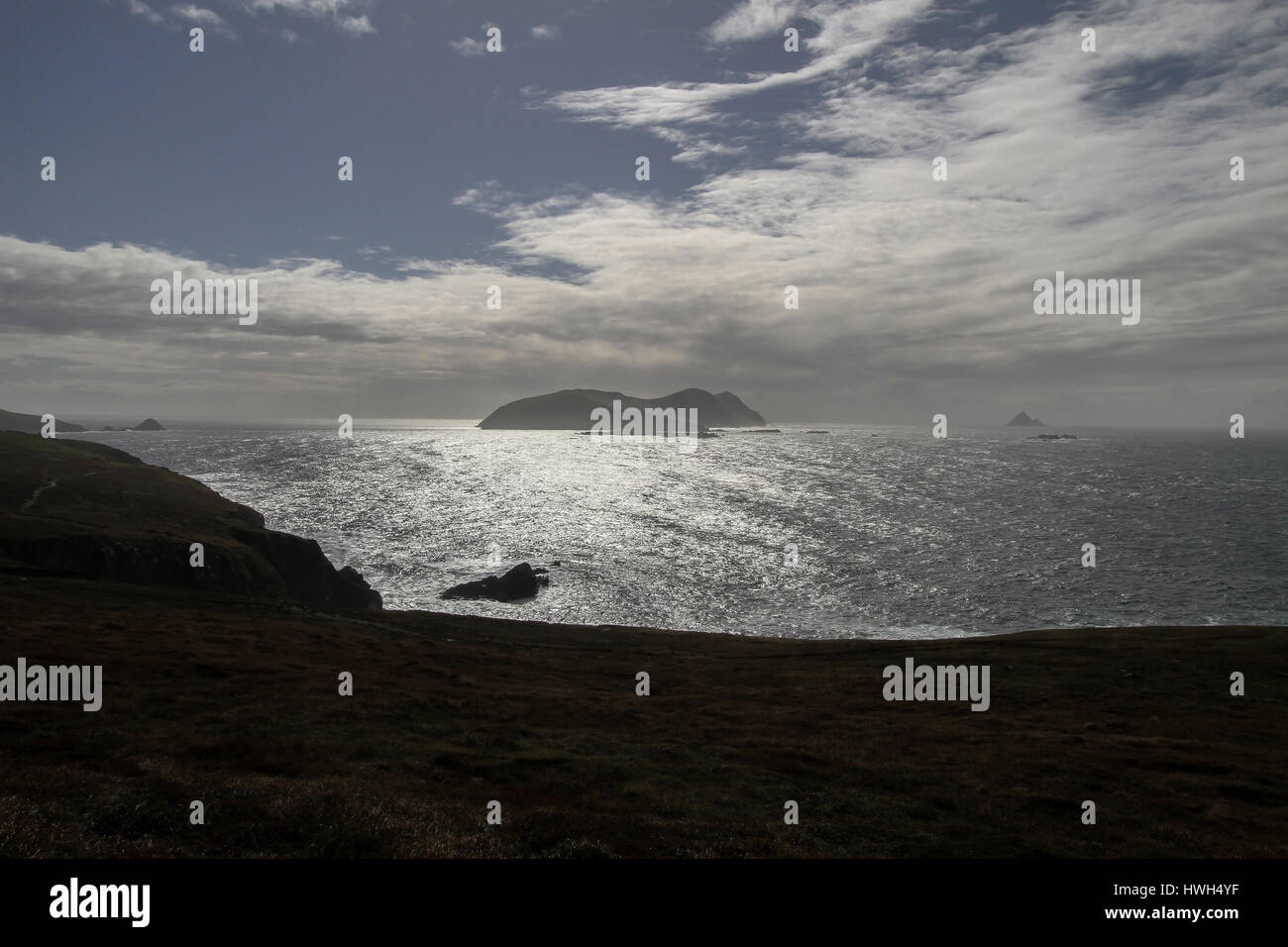 Looking out to The Blasket Islands, off the coast of County Kerry, Ireland. Stock Photo