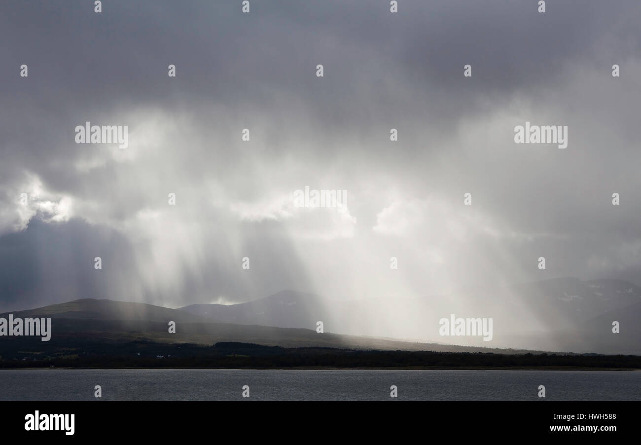 'Rain weather about Kval ? ?ya, Norway; Norway, Kval ? ?ya, weather, weather, rains, margin, sunrays, sun rays, clouds, clouds, storm, ', Regenwetter  Stock Photo