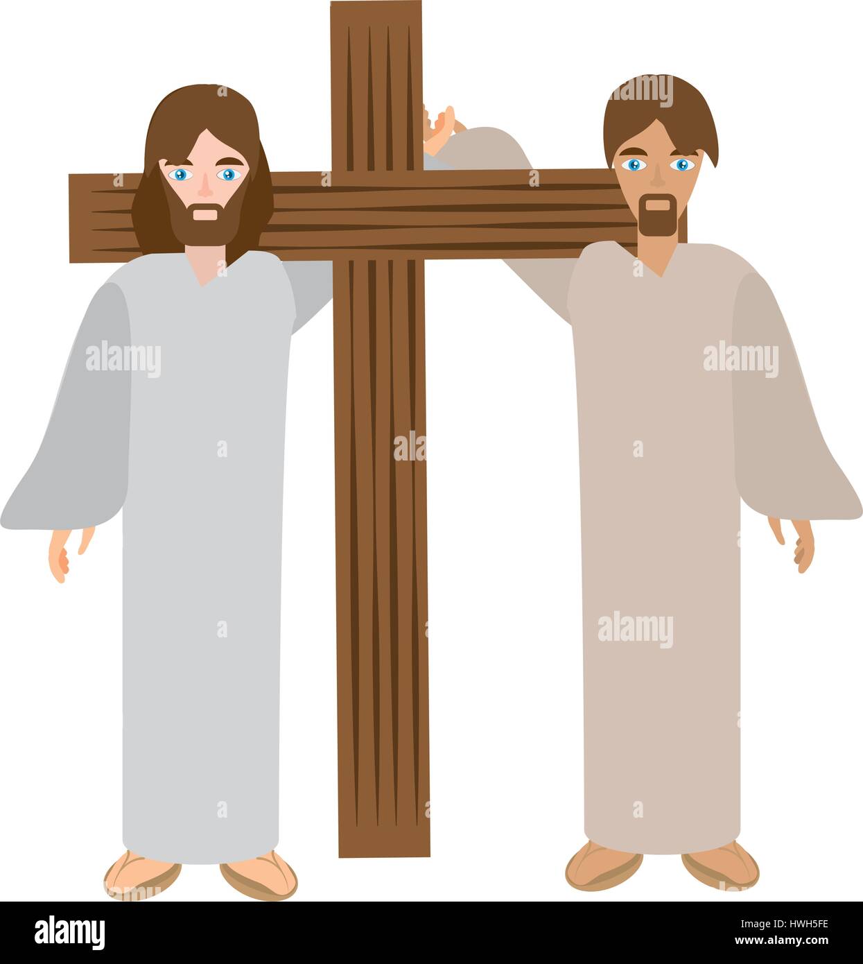 simon help jesus carry cross- via crucis Stock Vector