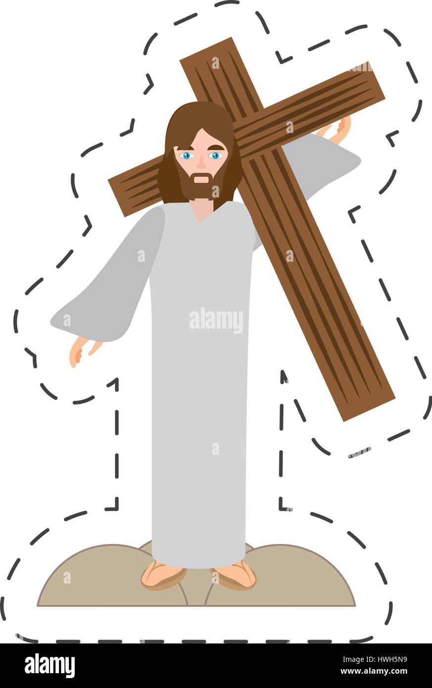 cartoon jesus christ carries cross via crucis Stock Vector