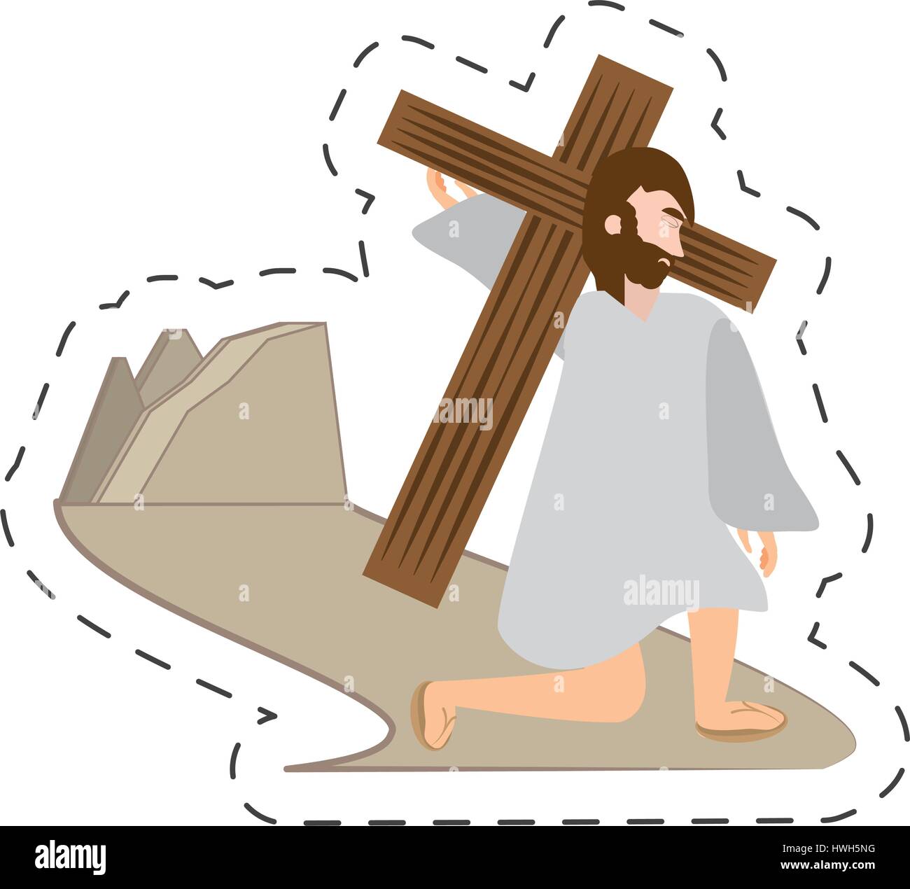 cartoon jesus christ falls first time - via crucis station Stock Vector