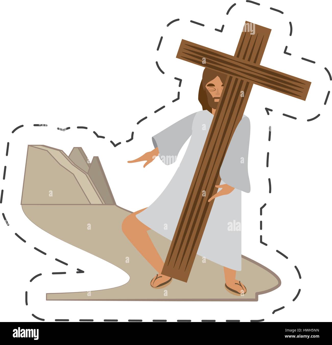 cartoon jesus christ meet virgin mary - via crucis station Stock Vector