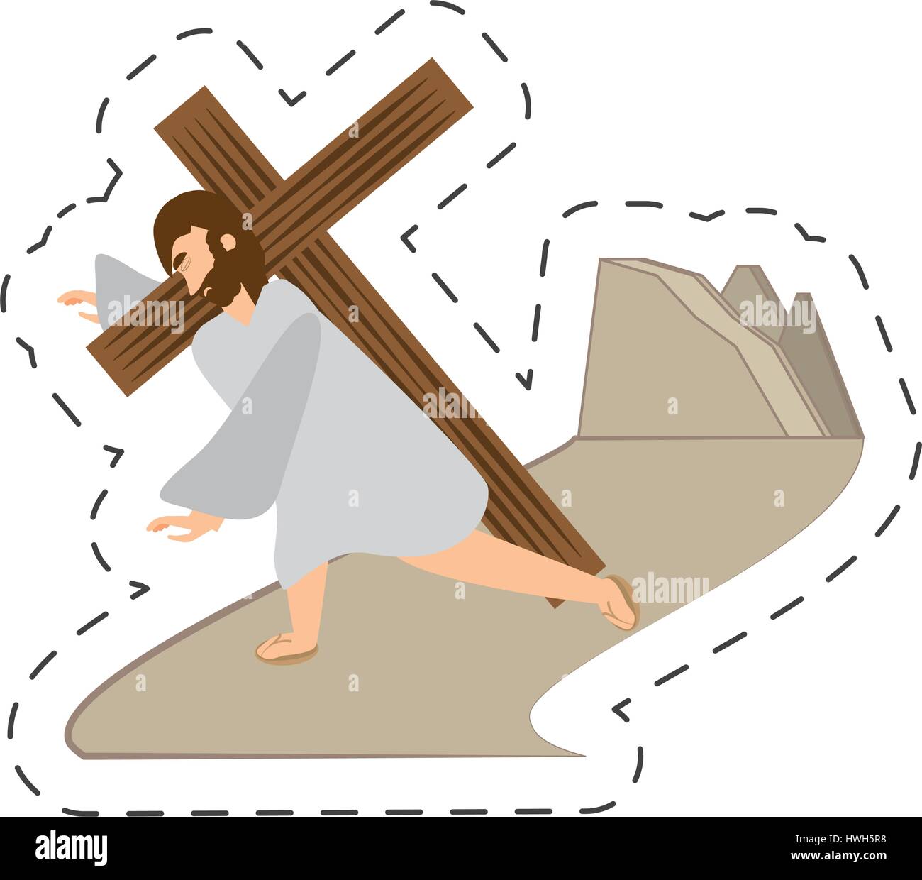 cartoon jesus christ third fall via crucis station Stock Vector