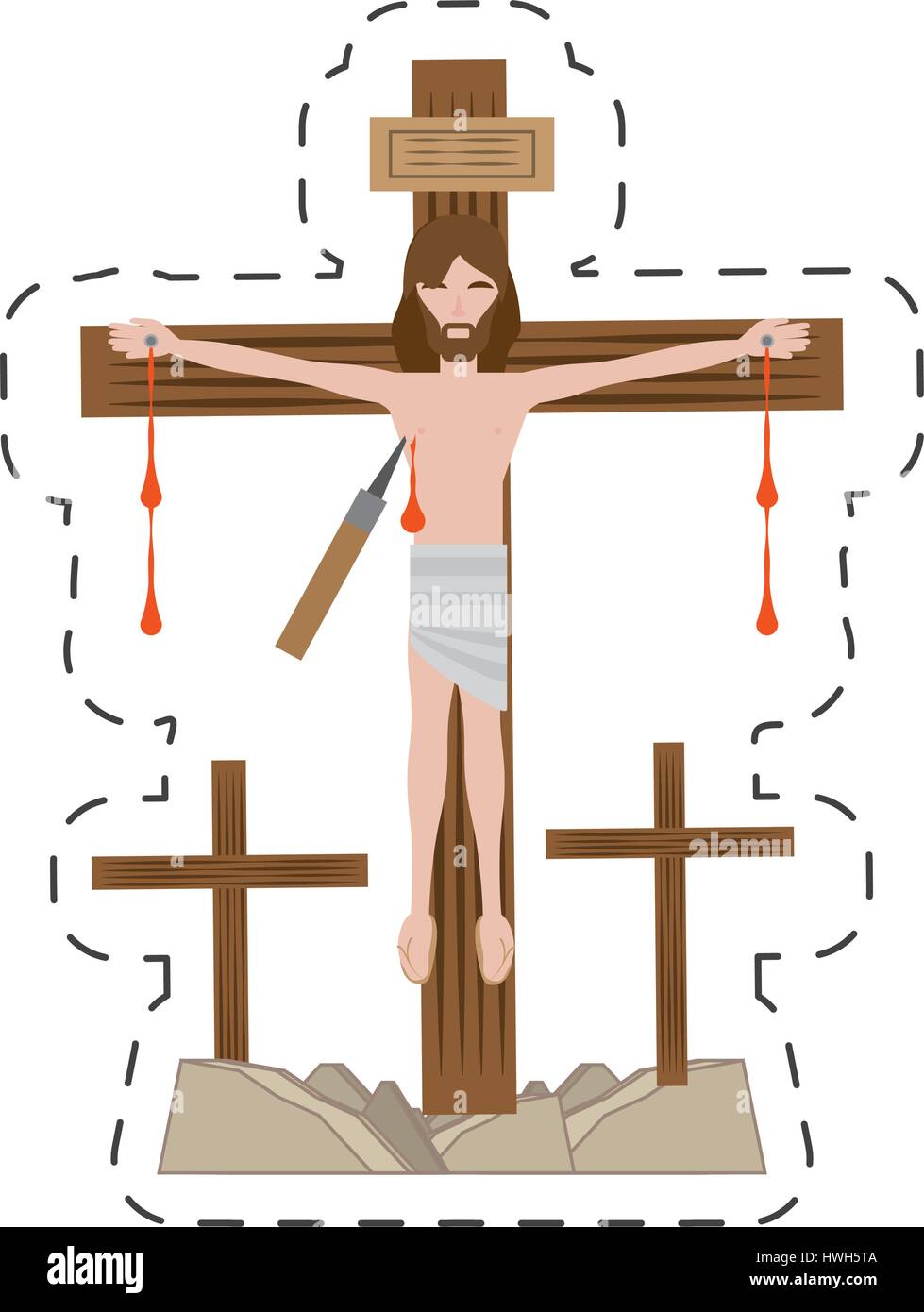 cartoon jesus christ dies cross - via crucis Stock Vector