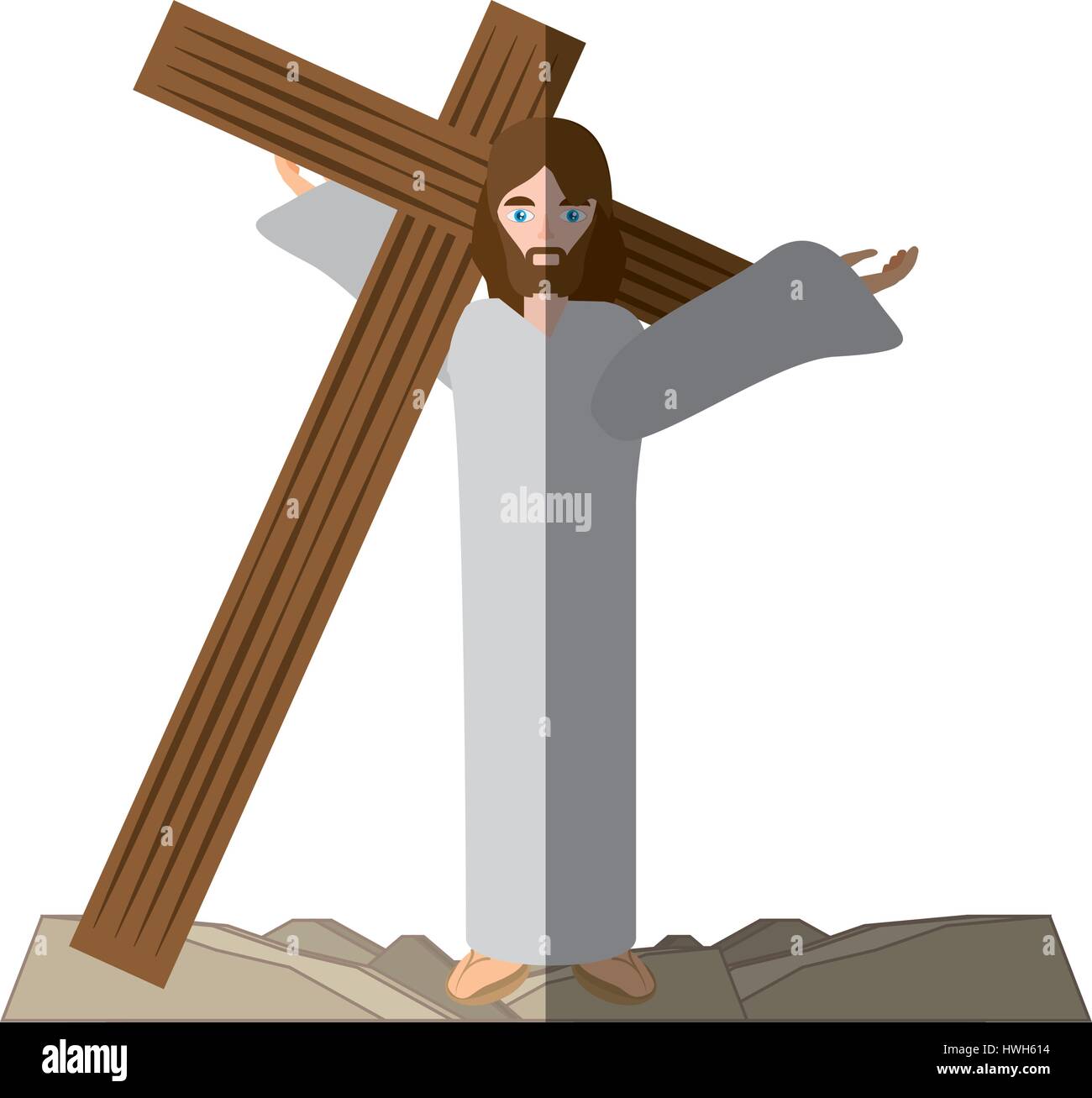 jesus christ carries cross via crucis shadow Stock Vector