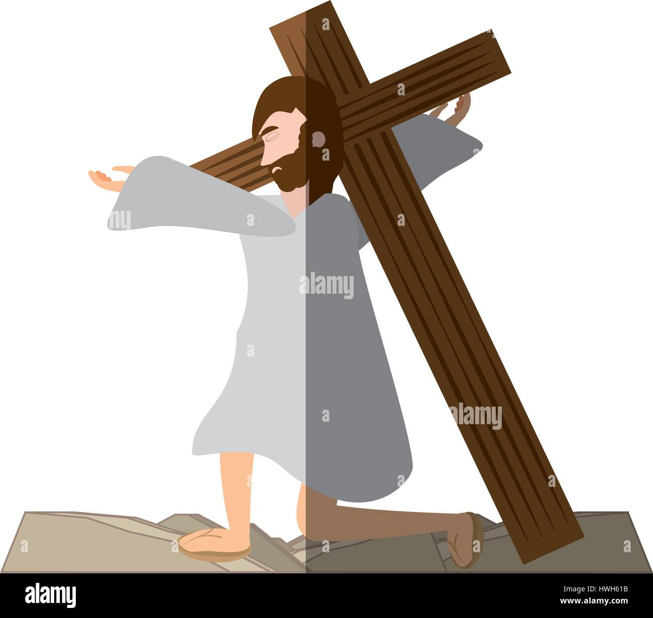 jesus christ falls first time - via crucis shadow Stock Vector