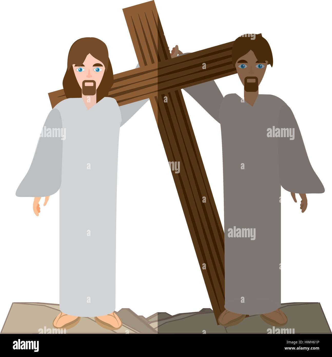 simon help jesus carry croos- via crucis shadow Stock Vector