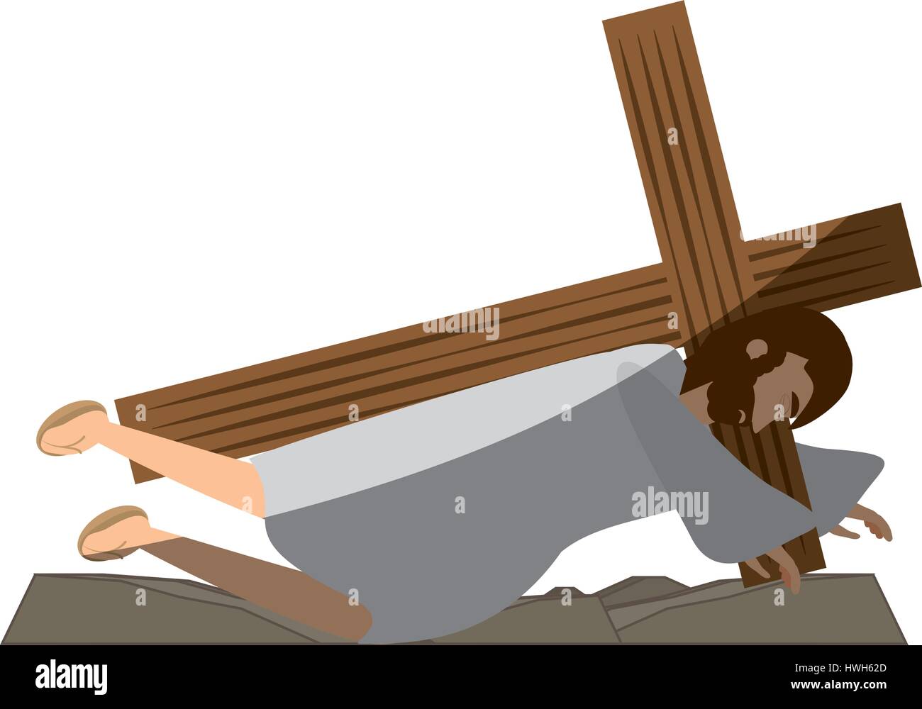 jesus christ second fall via crucis shadow Stock Vector