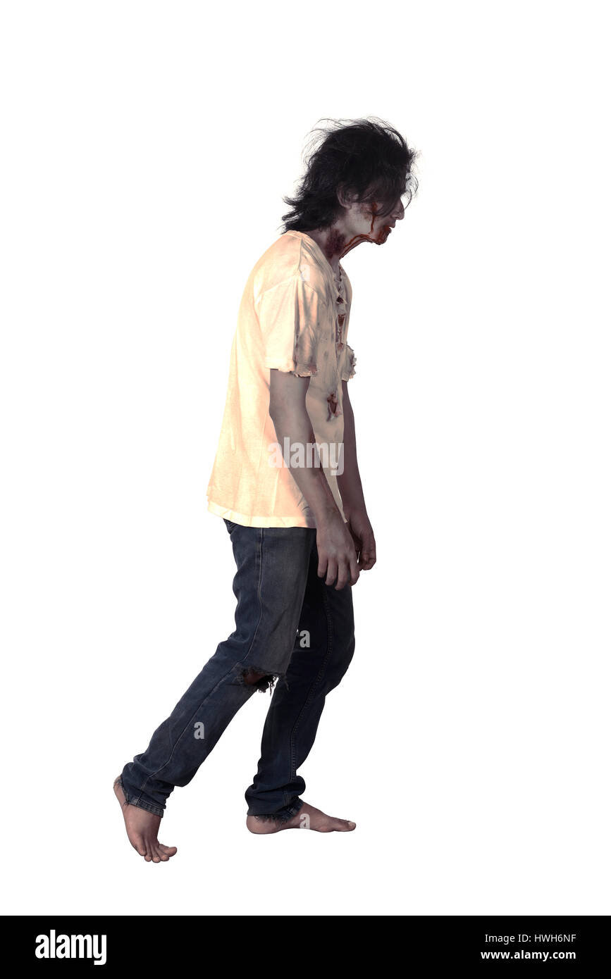 Scary asian male zombie isolated over white background Stock Photo