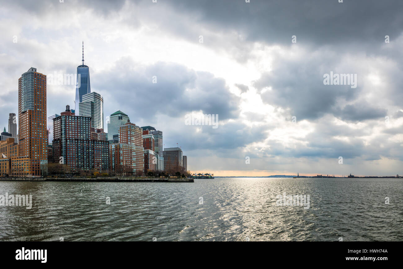 Lower Manhattan Skyline view from Pier 25 - New York, USA Stock Photo