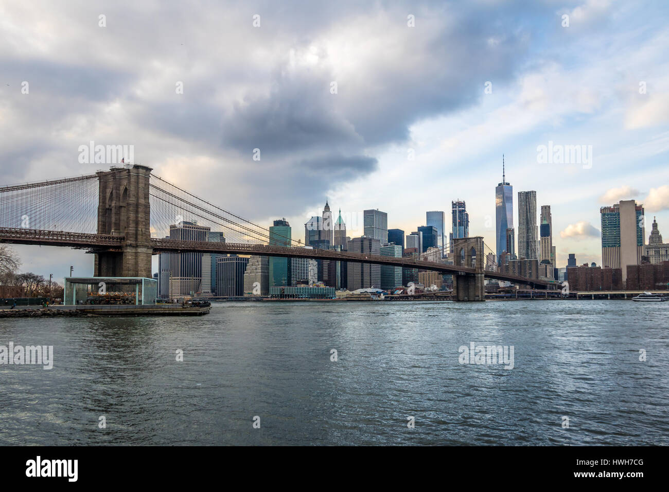 Brooklyn Bridge and Manhattan Skyline - New York, USA Stock Photo