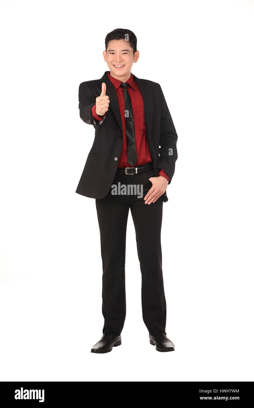 Asian business man show thumb up isolated over white background Stock Photo