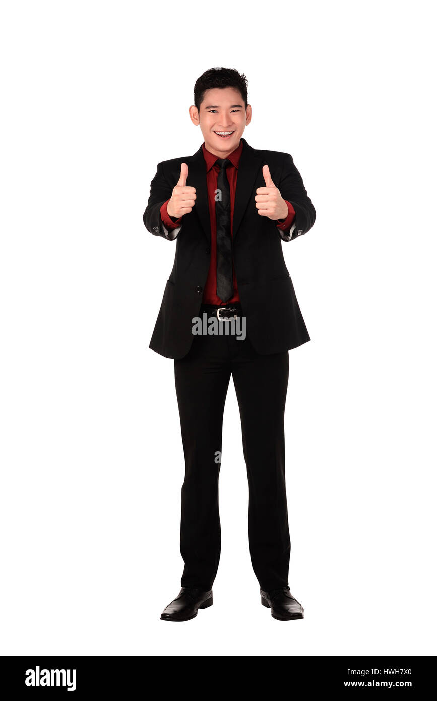 Asian business man show thumb up isolated over white background Stock Photo