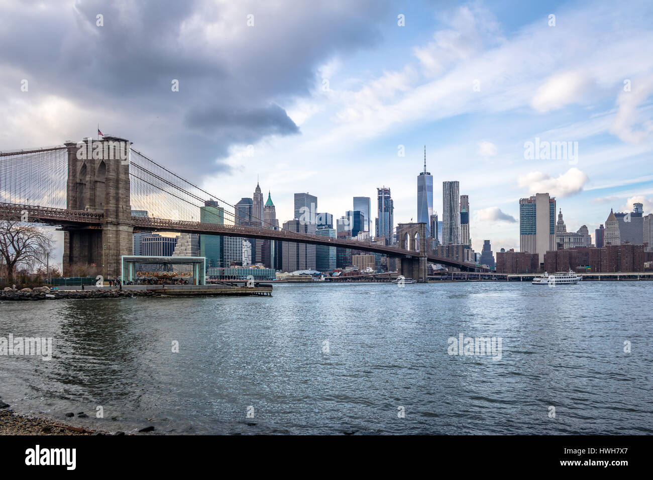Brooklyn Bridge and Manhattan Skyline - New York, USA Stock Photo