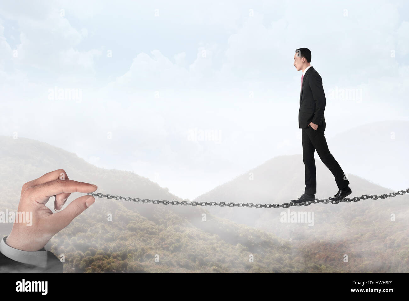 Walk Em Chain Business person walking on the chain. Business challenge concept Stock ...