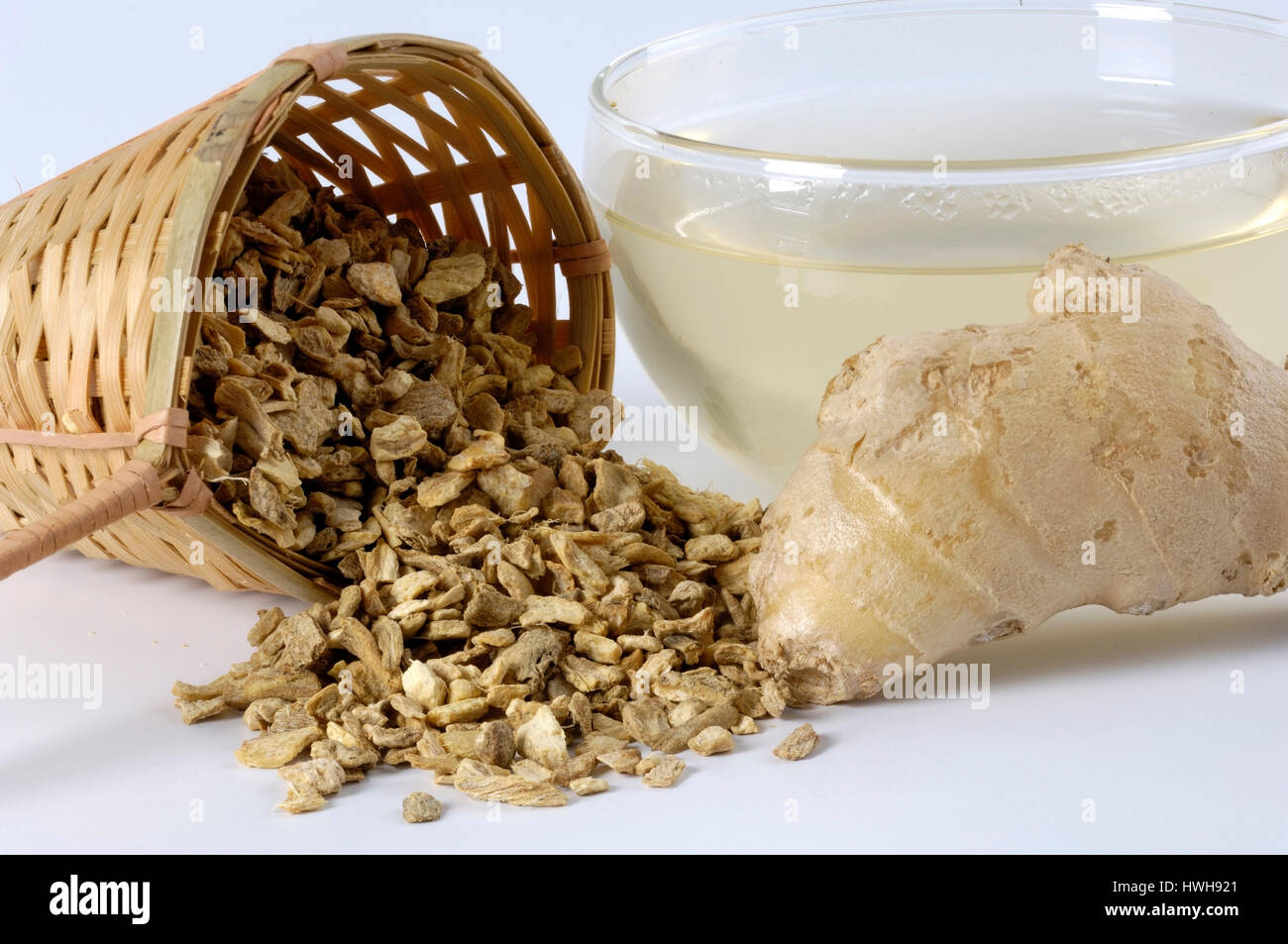 Common Ginger roots and a cup of tea, Zingiber officinale, ginger roots ...