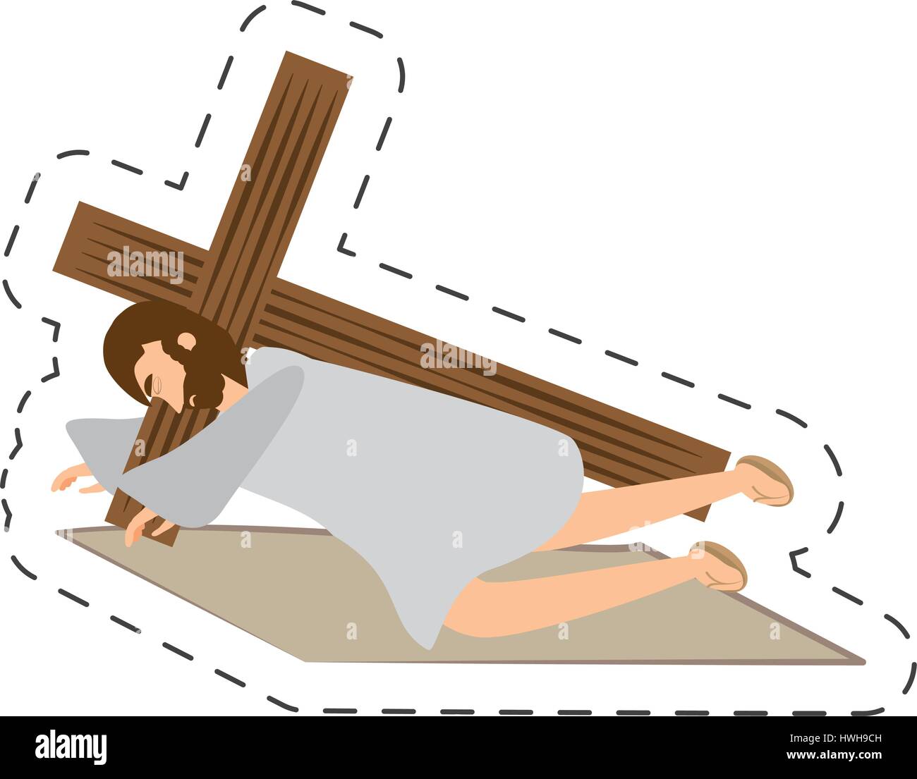 cartoon jesus christ second fall via crucis station Stock Vector