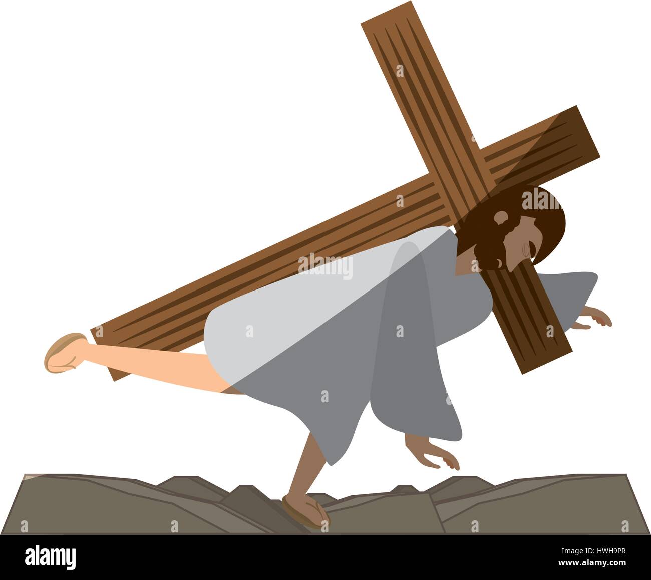 jesus christ third fall via crucis shadow Stock Vector