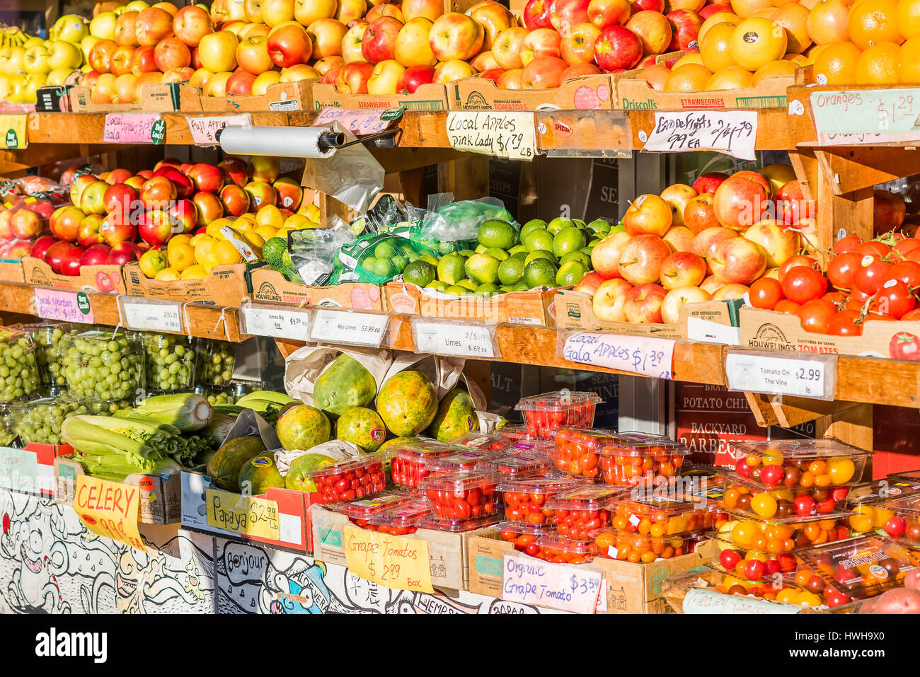 Shelves of fruit outside Grocery Store Stock Photo - Alamy