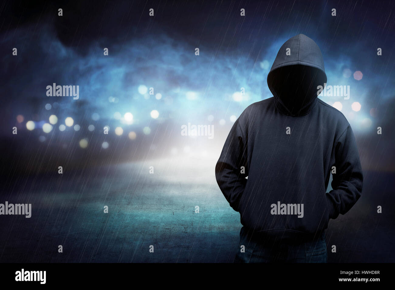 Man in hoodie shirt is hacker. Computer security concept Stock Photo