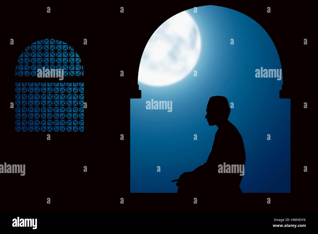 Image of silhouette man praying with mosque background Stock Photo - Alamy