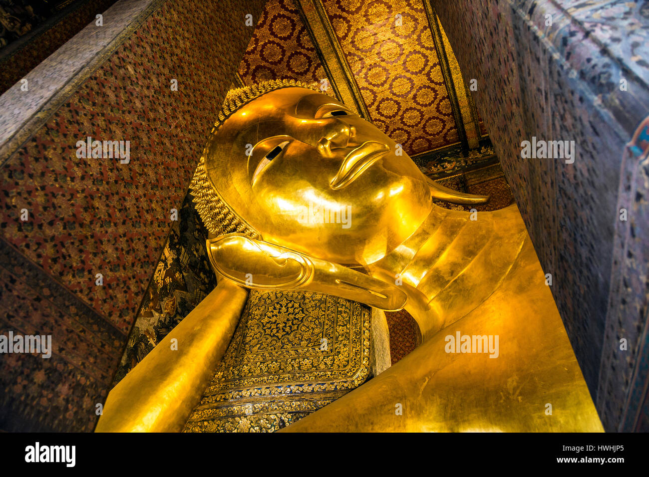 Reclining Buddha at Wat Pho Temple, Bangkok, Thailand Stock Photo