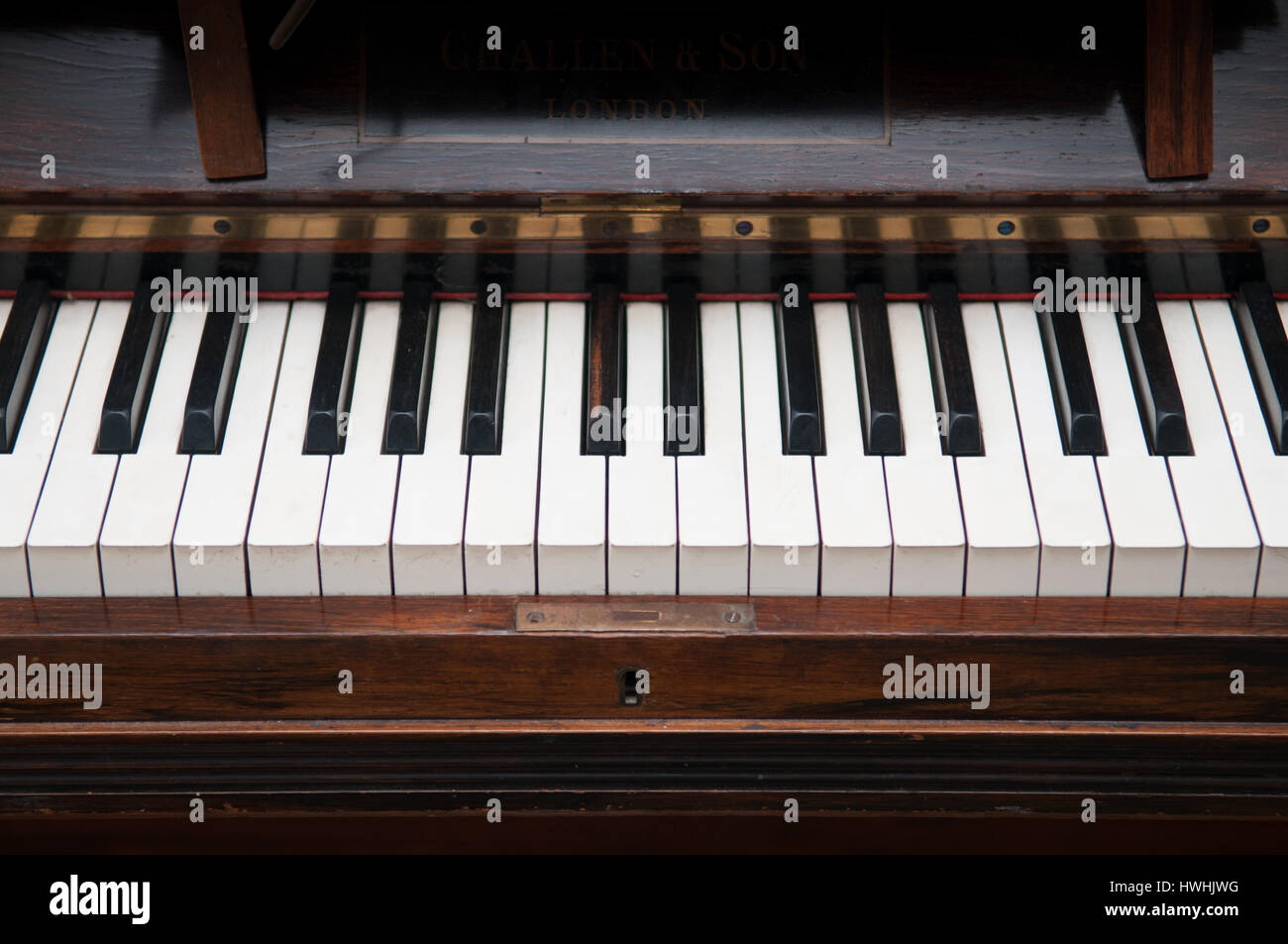 Vintage piano keys on an old wooden piano Stock Photo Alamy