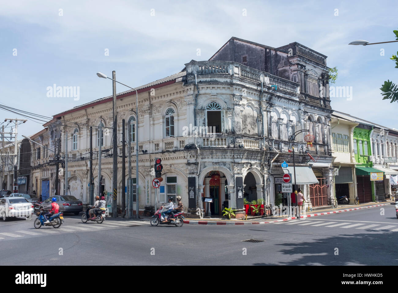 Heritage architecture of Soi Rommanee in Phuket Old Town, Phuket Island, Thailand Stock Photo