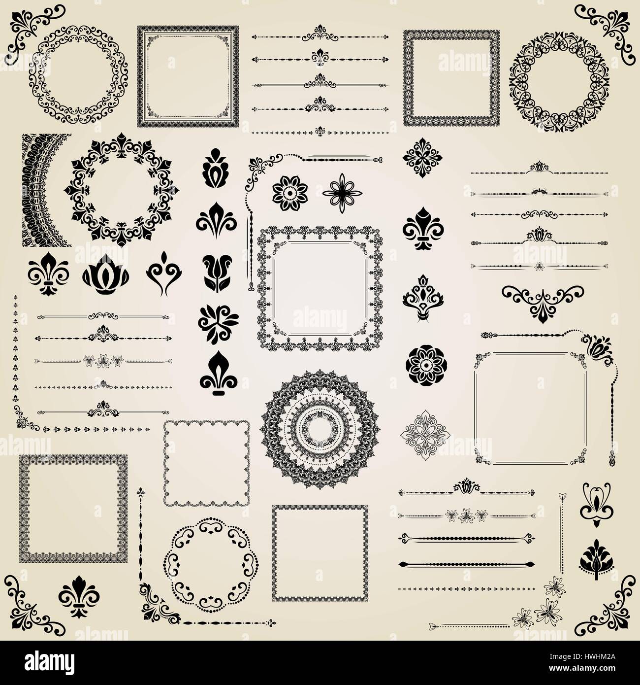 Vintage Set of Vector Horizontal, Square and Round Elements Stock ...