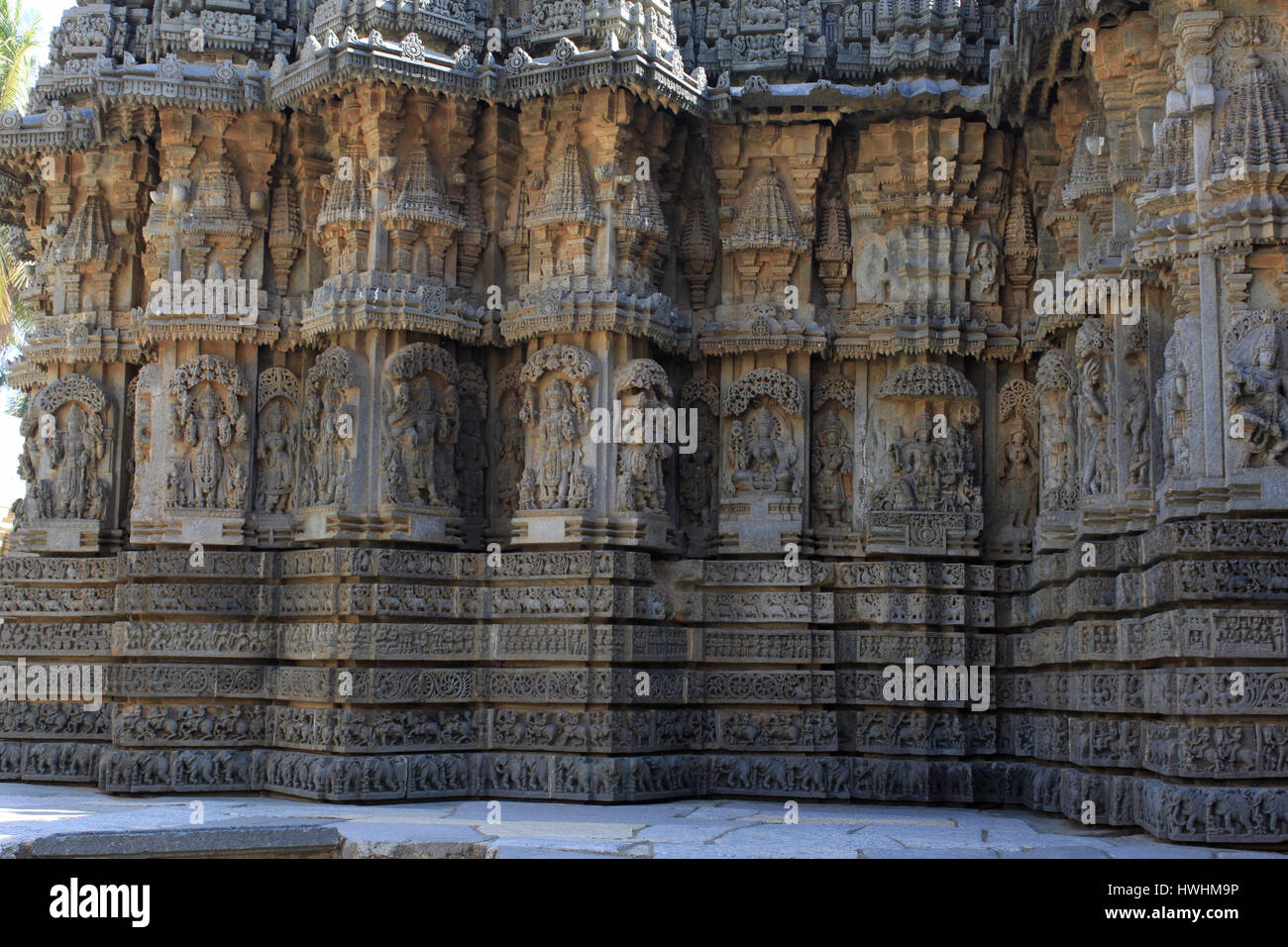 Close up of vesara style stellate shrine at Chennakesava Temple, Hoysala Architecture, Somanathpur, Karnataka, India Stock Photo