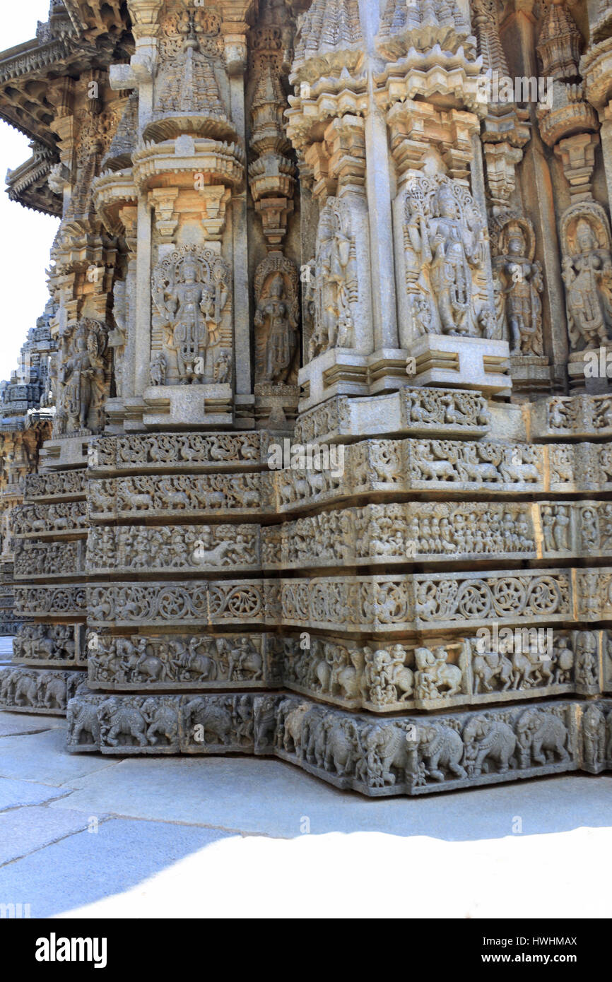 Side view of the wall relief, showcasing stellate in design and their towers follow the same pattern, structure looks like a rhythmic progression of w Stock Photo