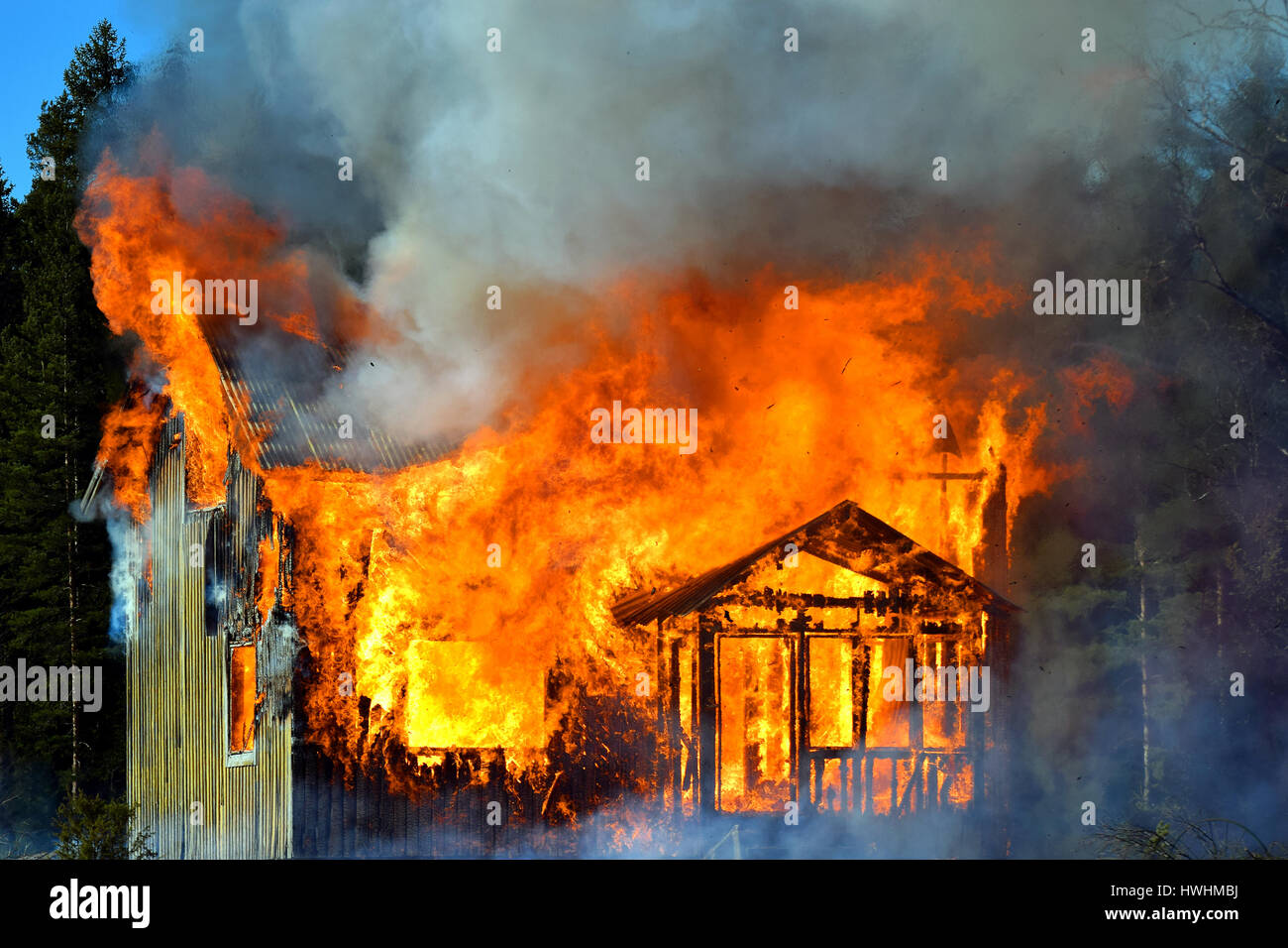 Burning house Stock Photo