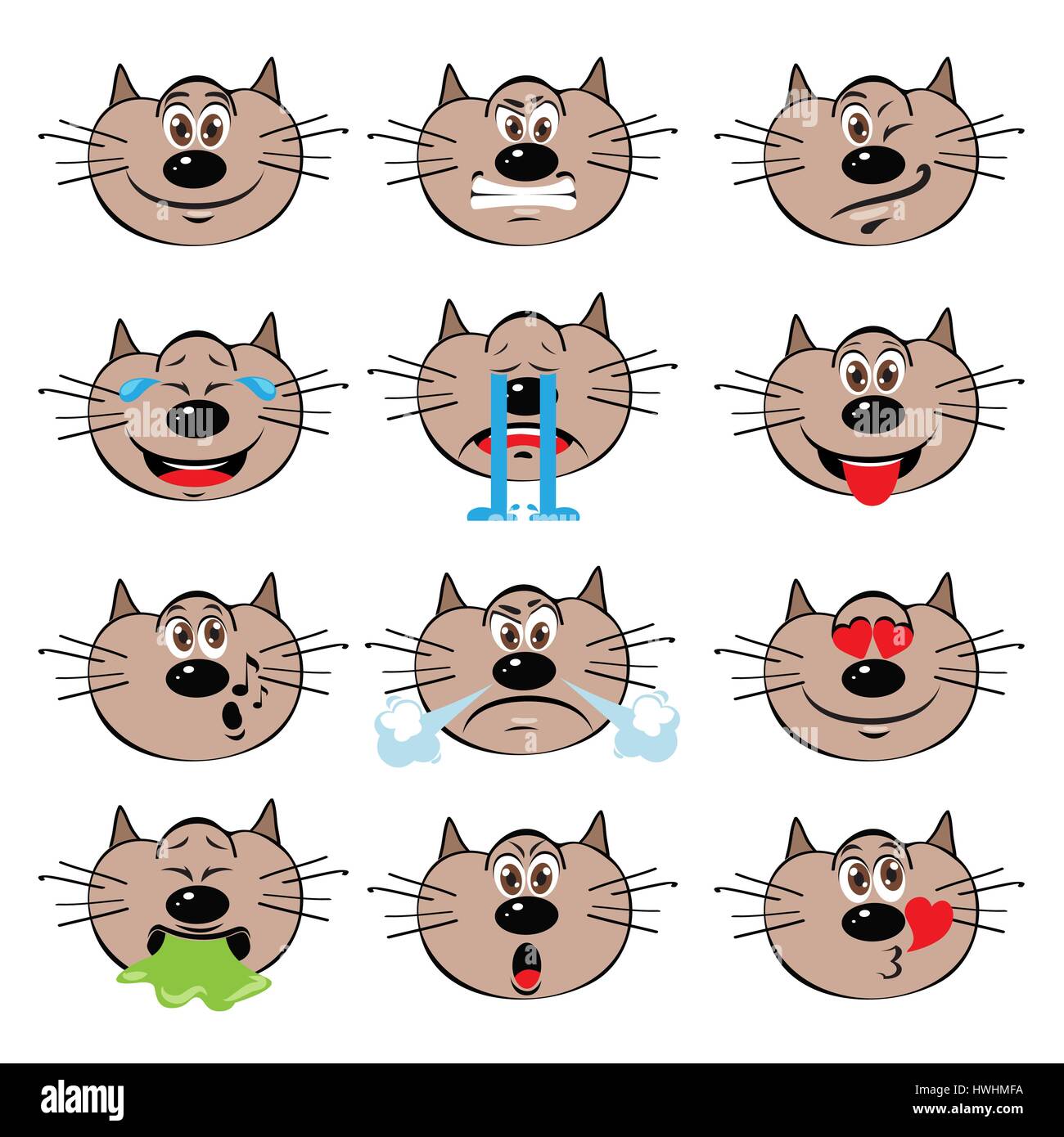 Cat Emojis Set of Emoticons Icons Isolated. Vector Illustration On ...