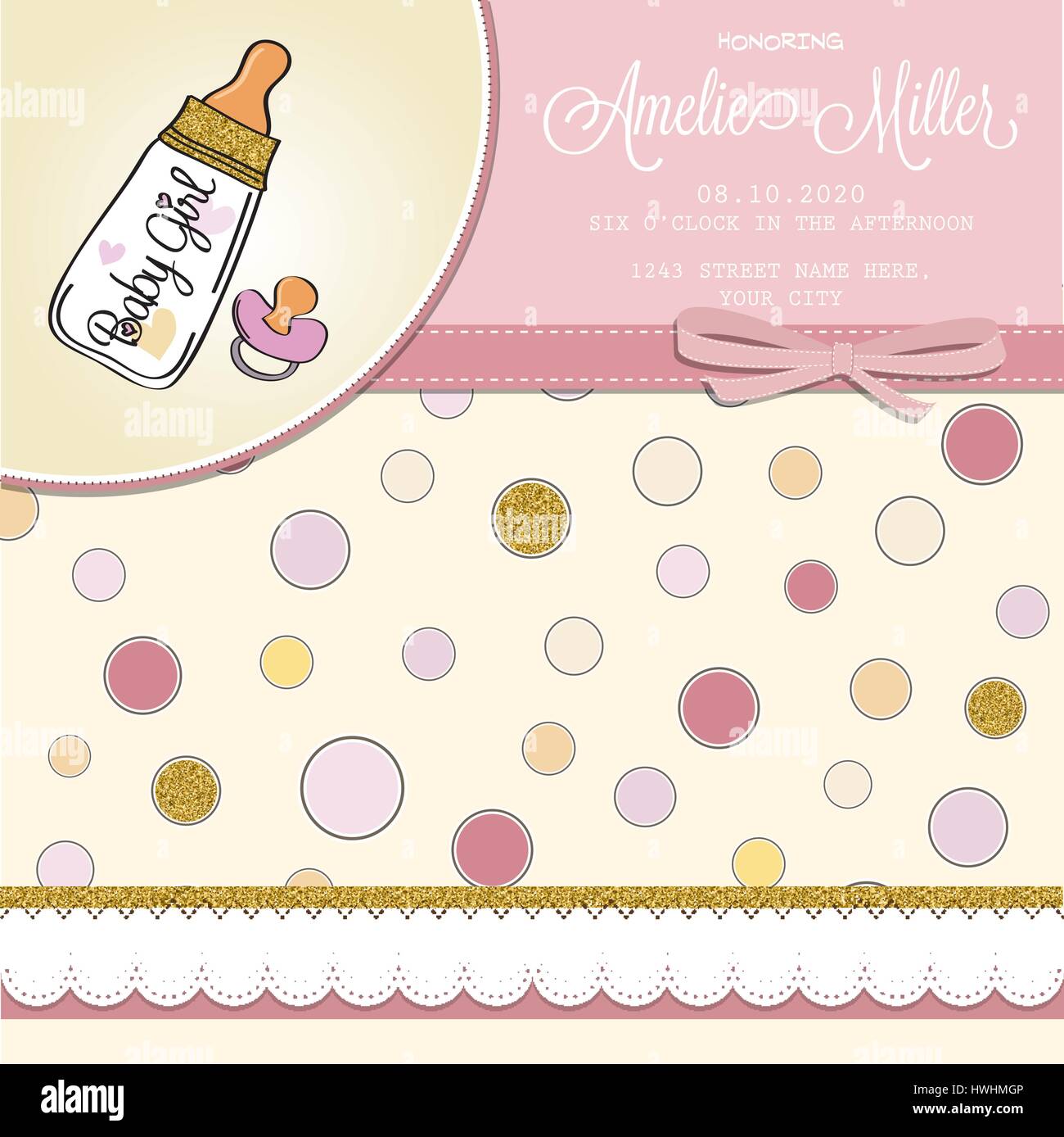 Beautiful baby shower card template with golden glittering details, vector  format Stock Vector Image \u0026 Art - Alamy, image size:1300x1388