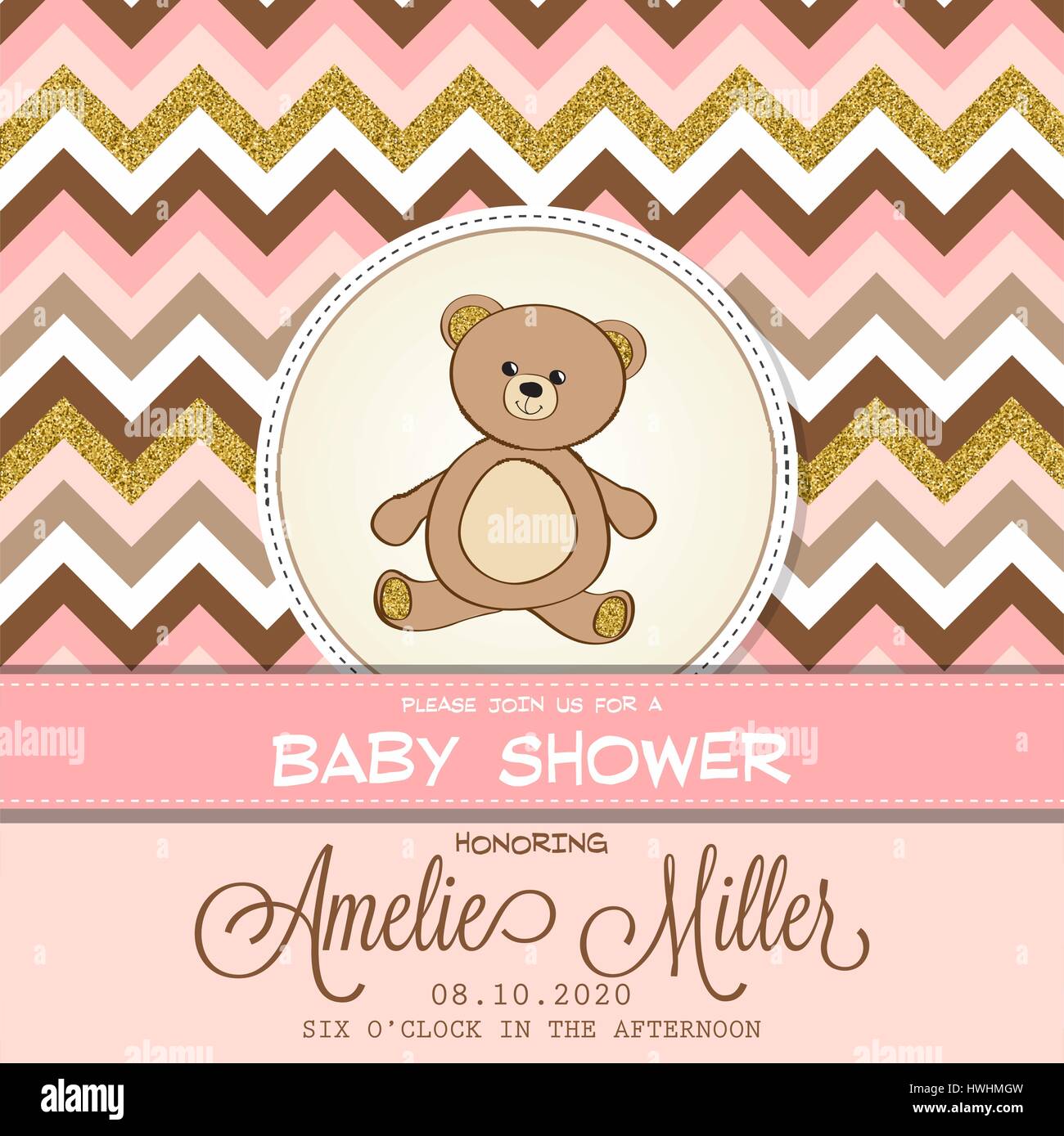 Beautiful Baby Shower Card Template With Golden Glittering Details
