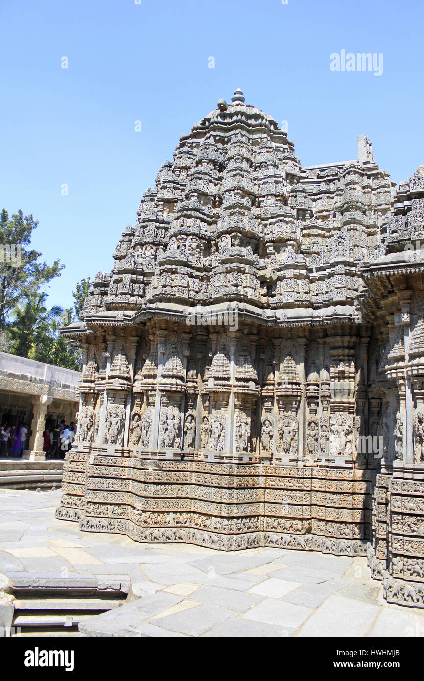 Vesara style stellate shrine and pradakshina-patha around the temple is raised on a molded star-shaped plinth, at the Chennakeshava temple, Hoysala Ar Stock Photo