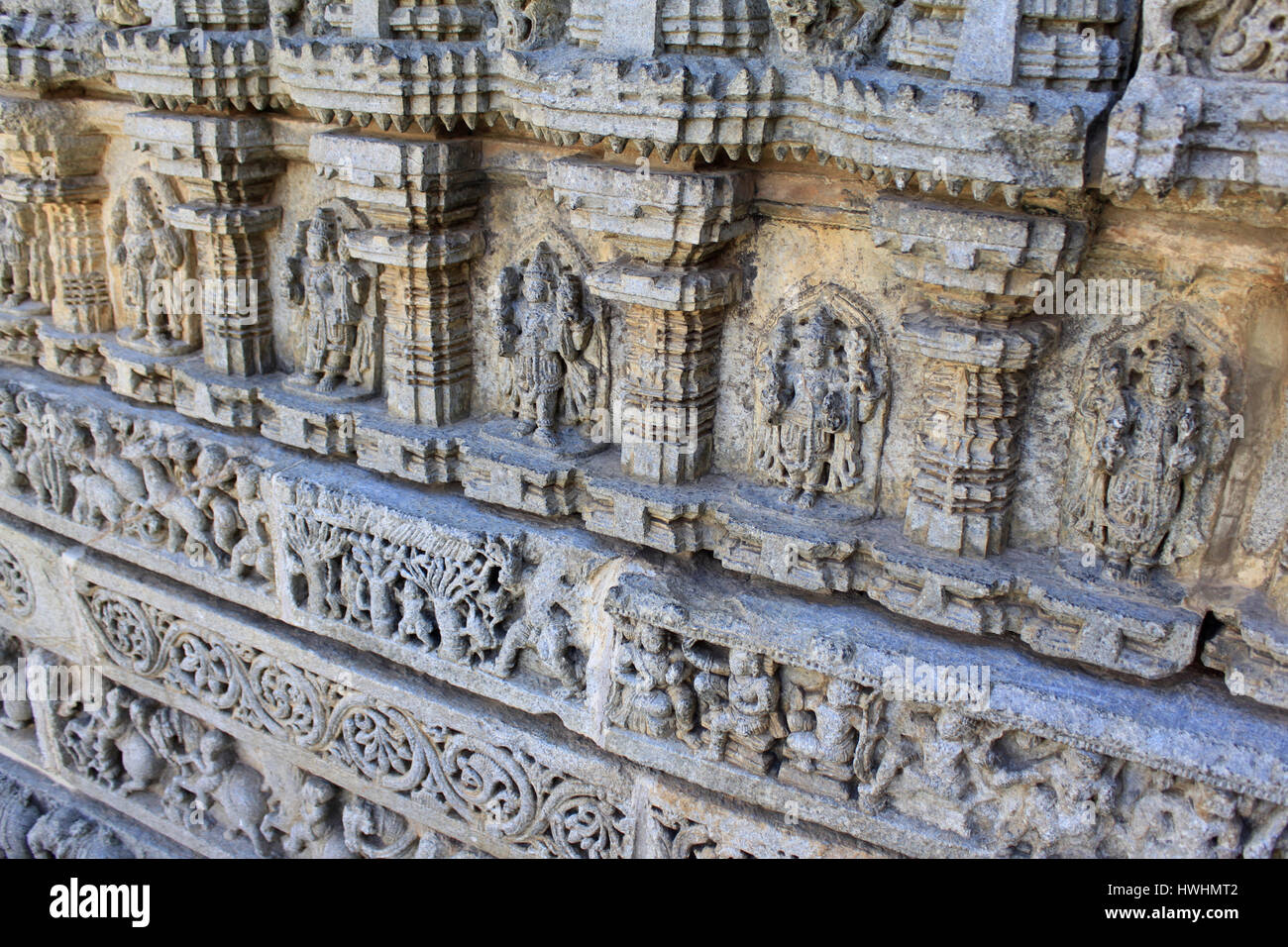 Close up of Wall relief, molding frieze at the Chennakesava temple, Hoysala Architecture, Somanathpur, Karnataka, India Stock Photo