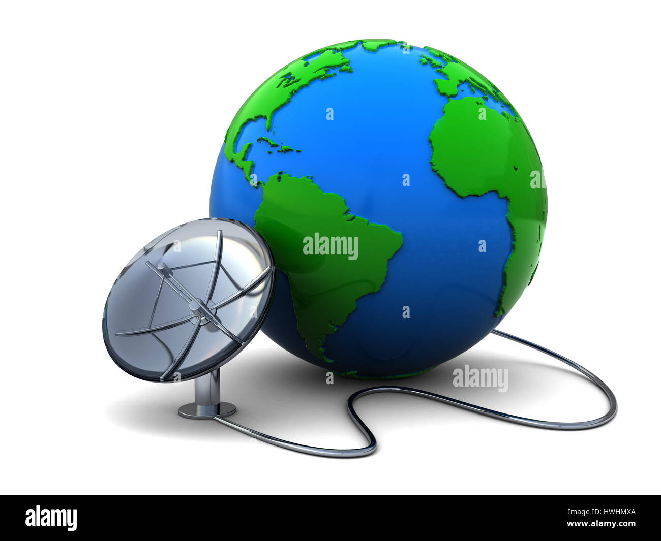 3d illustration of earth globe and satellite antenna over white background Stock Photo