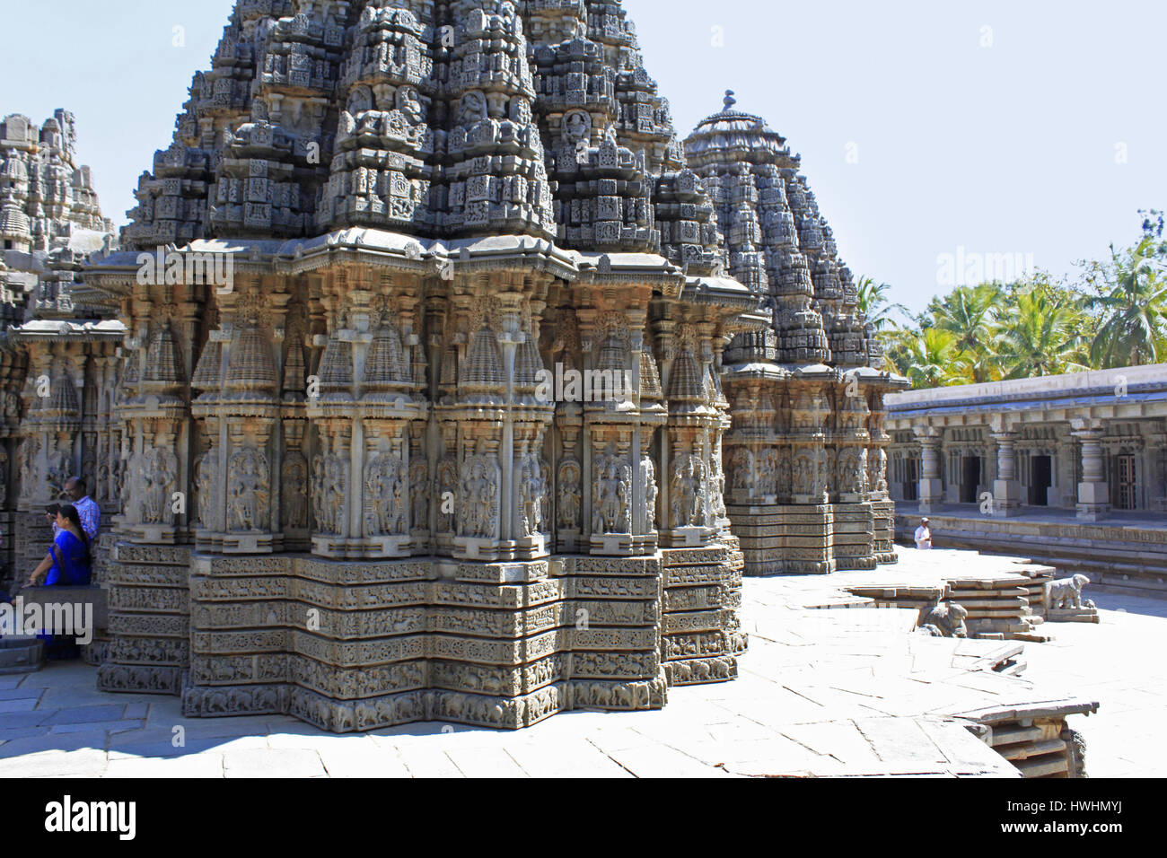 Rear view of stellate shrines, Chennakesava Temple, Hoysala Architecture, Somnathpur, Karnataka, India Stock Photo