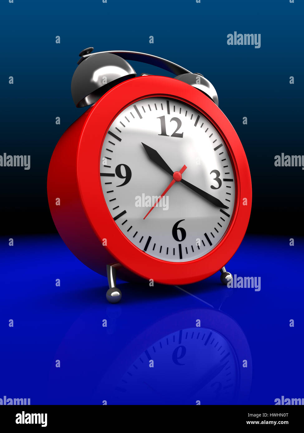 3d illustration of alarm clock over dark blue background Stock Photo