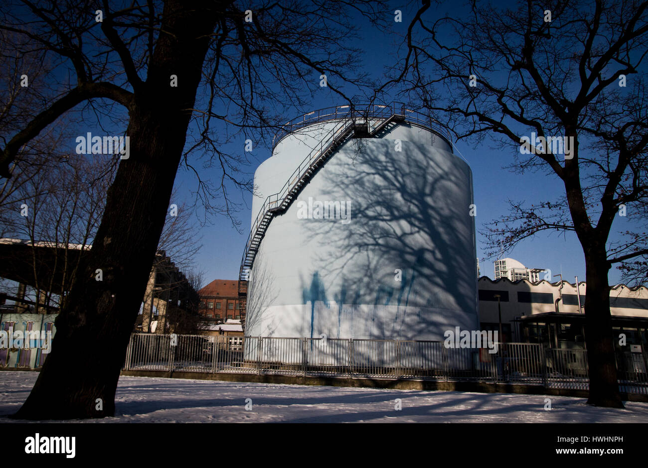 Shadows fall on a gas storage unit in Berlin, Germany Stock Photo Alamy