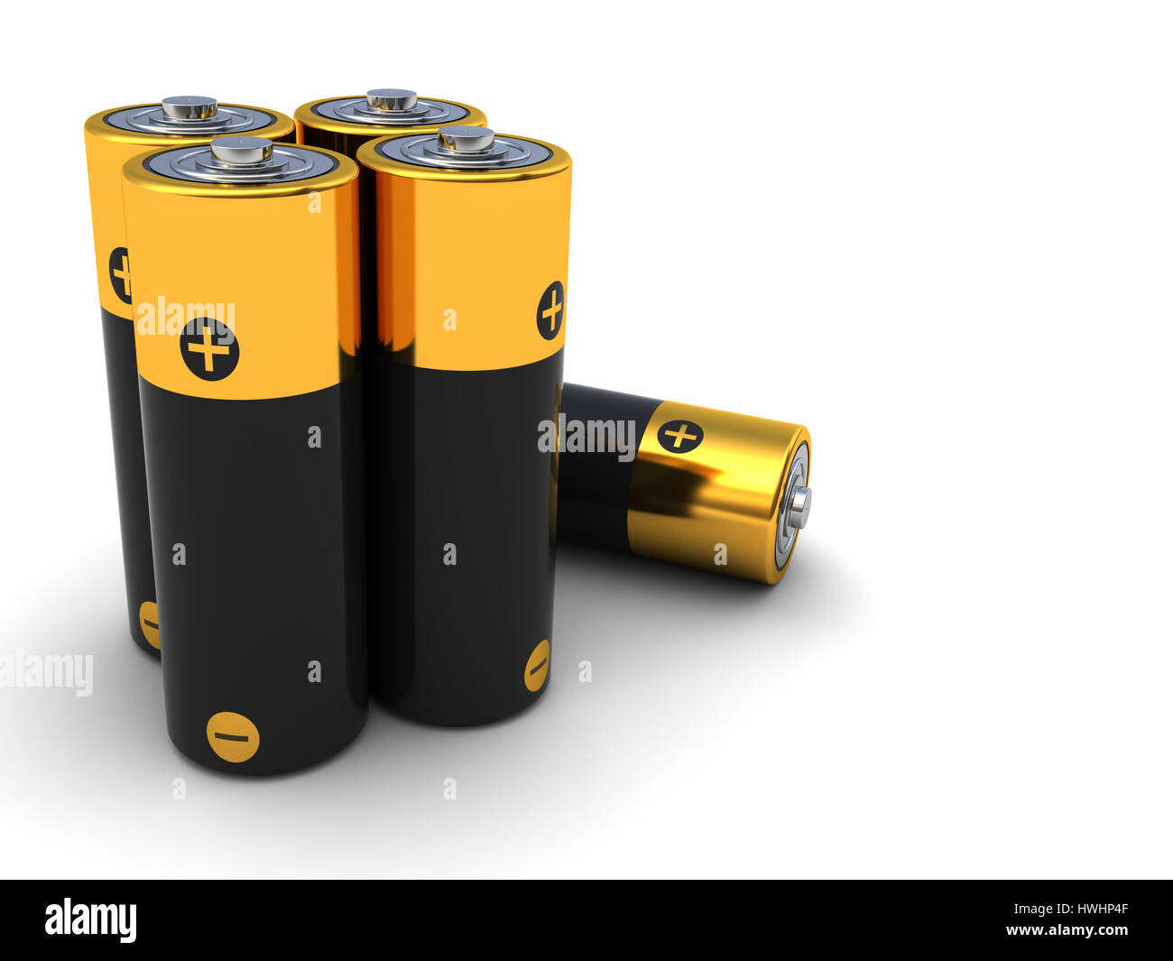 abstract 3d illustration of batteries at left side of white background Stock Photo