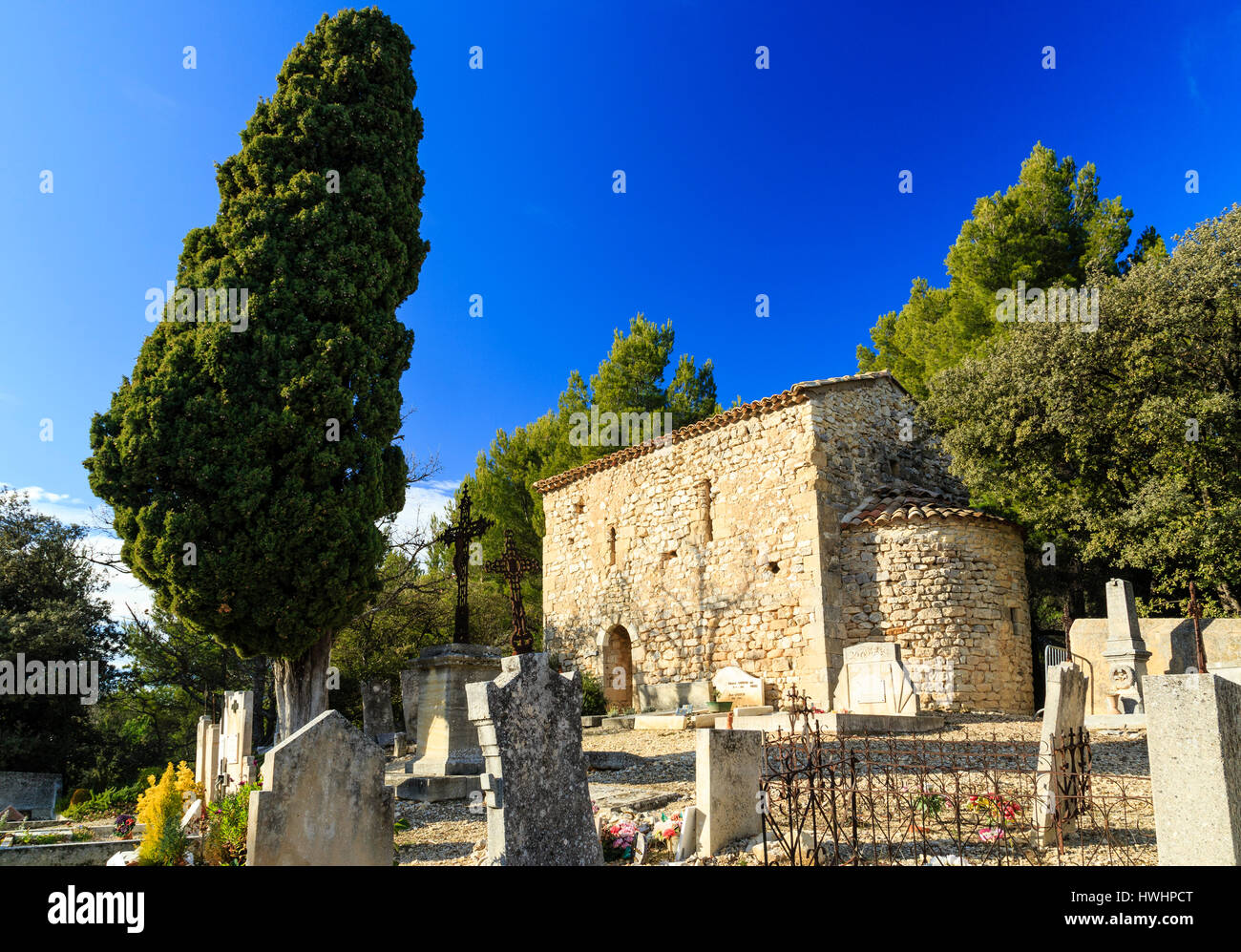 France, Vaucluse, La Roque-Alric, Saint Michel chapel in the cemetery Stock Photo