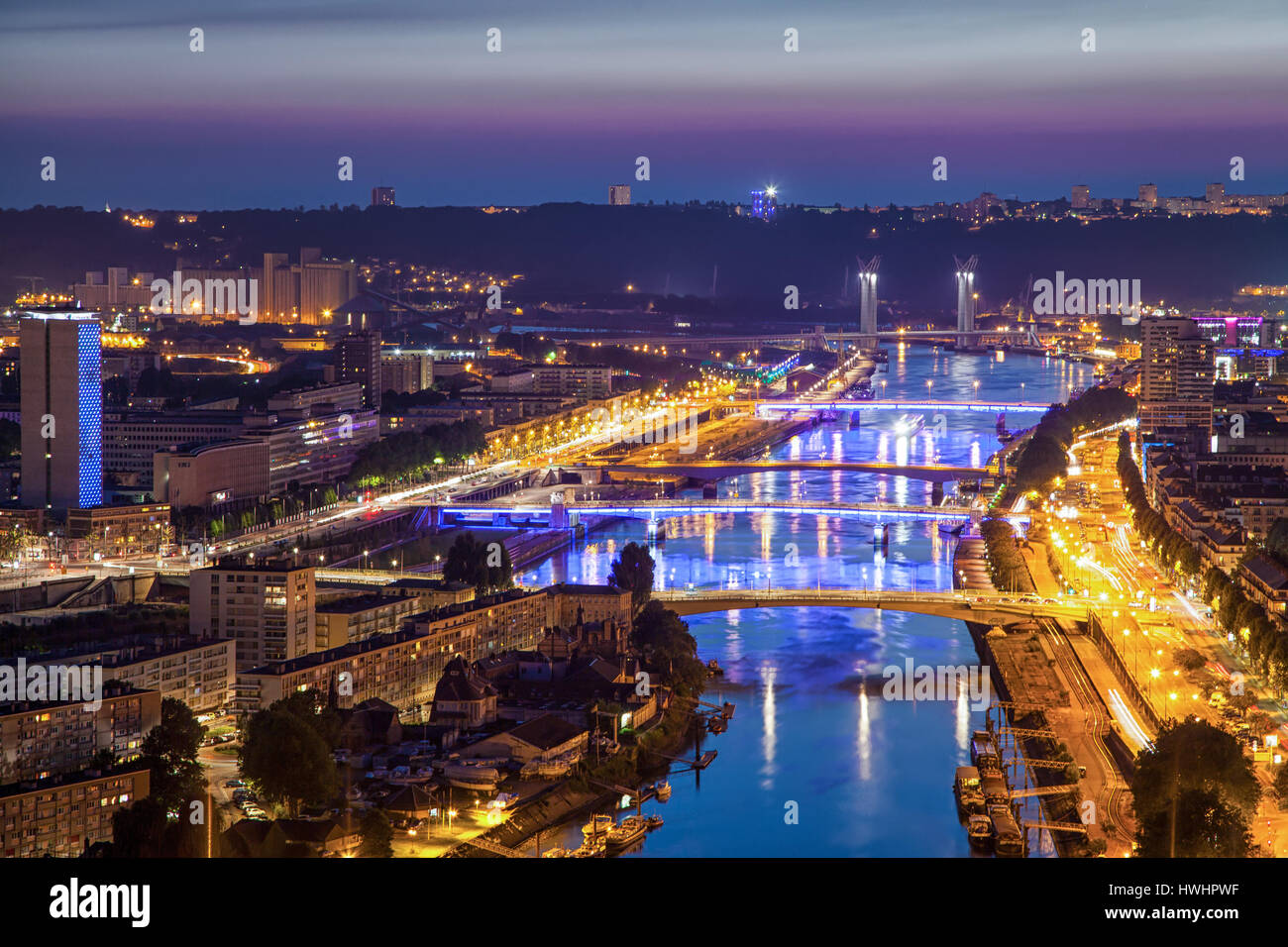 Evening view on Seine river in Rouen, Upper Normandy, France Stock Photo