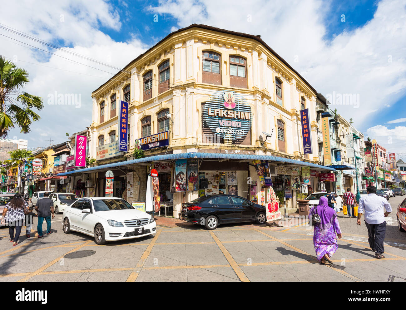 GEORGETOWN, MALAYSIA - NOVEMBER 13, 2016: People walk in the street of Little India historic district in Georgetown in Penang, Malaysia. Stock Photo