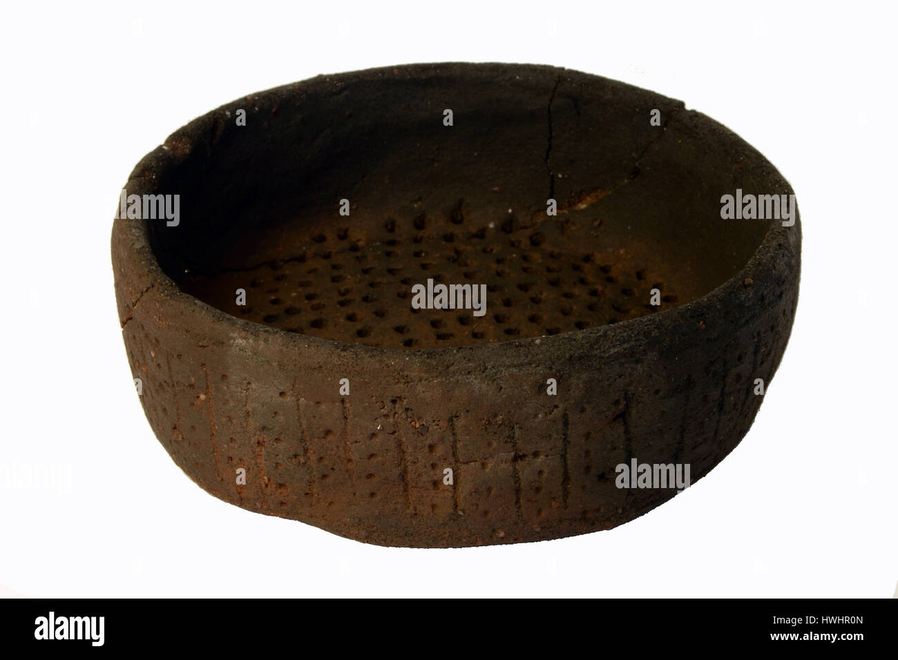 Roman sieve possibly for cheese making.The sieve was a symbol of virginity and purity that dates back to  the Roman vestal virgin Luccia Stock Photo