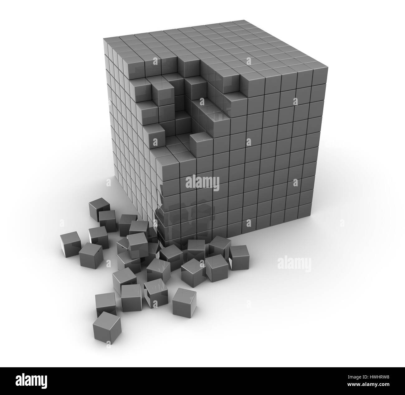 abstract 3d illustration of gray cube built with blocks Stock Photo - Alamy