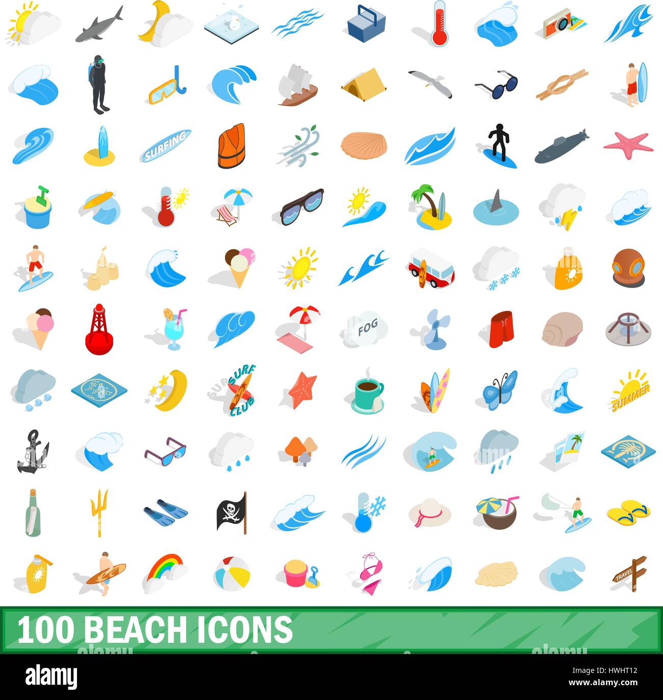 100 beach icons set, isometric 3d style Stock Vector Image & Art - Alamy